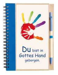 Notizbuch mit Kuli - Hand in Hand - Du bist in Gottes Hand geborgen 