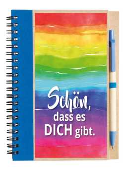 Notizbuch mit Kuli - Regenbogen - Schön, dass es dich gibt 