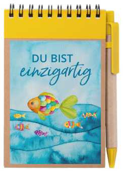 Notizblock A7 mit Kuli - Fischschwarm - DU BIST einzigartig 